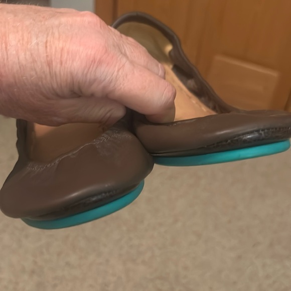Tieks Brown Leather Flats with Teal Soles - Picture 3 of 3